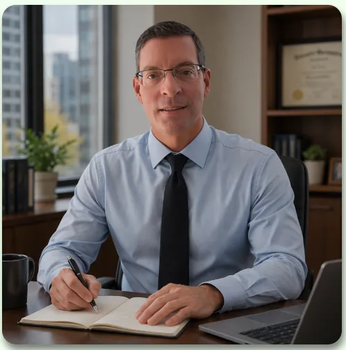 professional bookkeeper sitting in from of computer